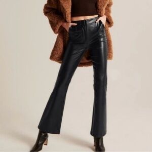 Abercrombie & Fitch Womens Vegan Leather High Rise Flare Pants in Black, Size 27